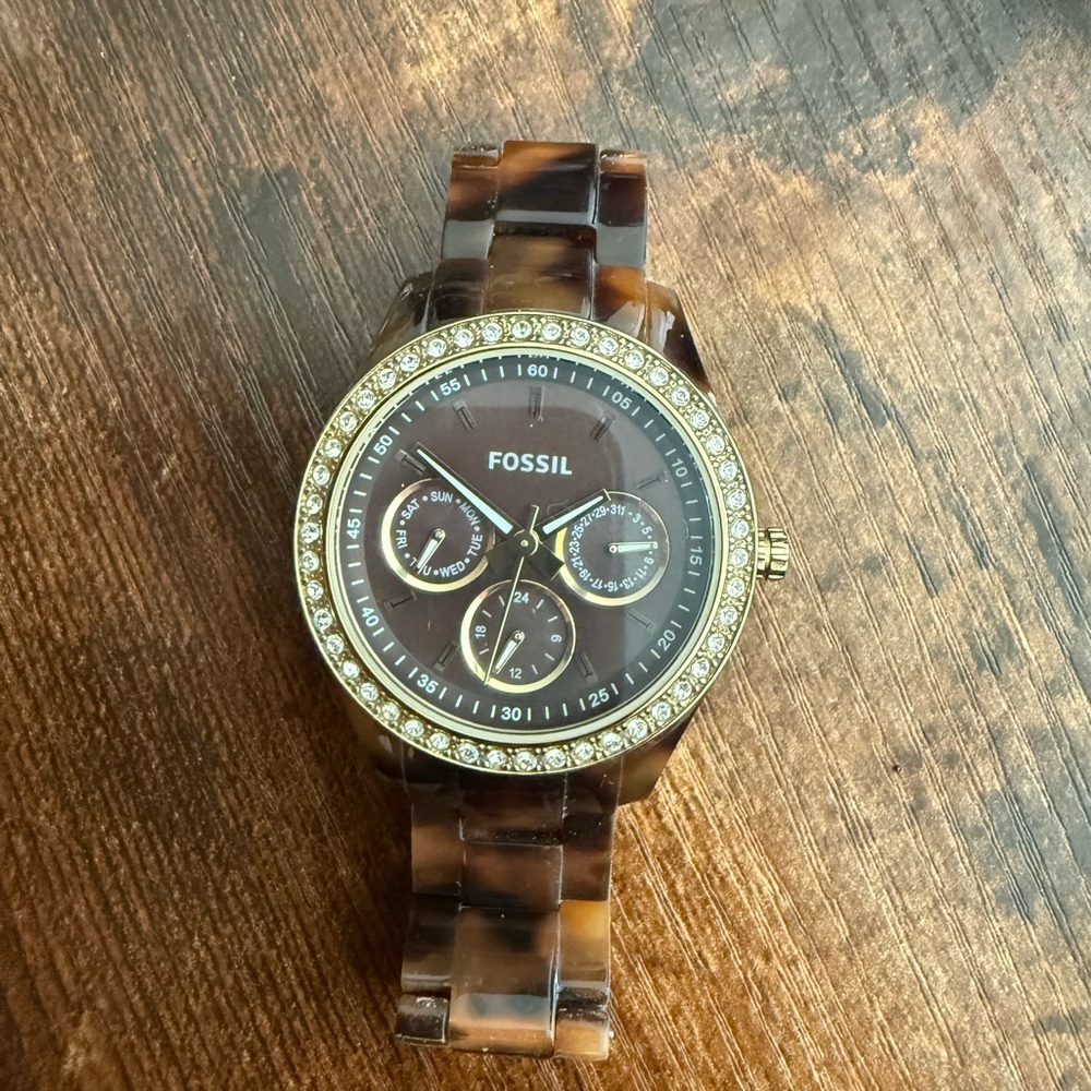 Fossil Brown Tortoise Shell Watch with Gold Details
